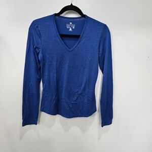 Segments Blue V-Neck Merio Wool Long Sleeve Blue Top Size XS